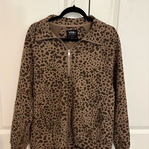 Abercrombie & Fitch Brown Leopard Print Quarter-Zip Sweatshirt